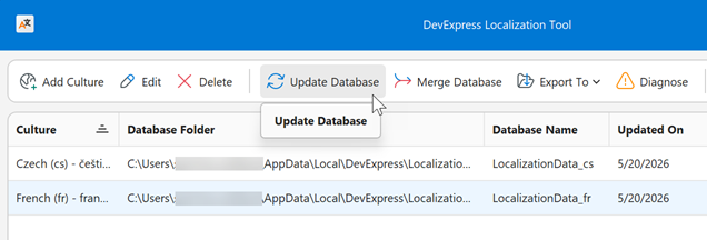 Localization Tool - Download Resources for a New Version, DevExpress