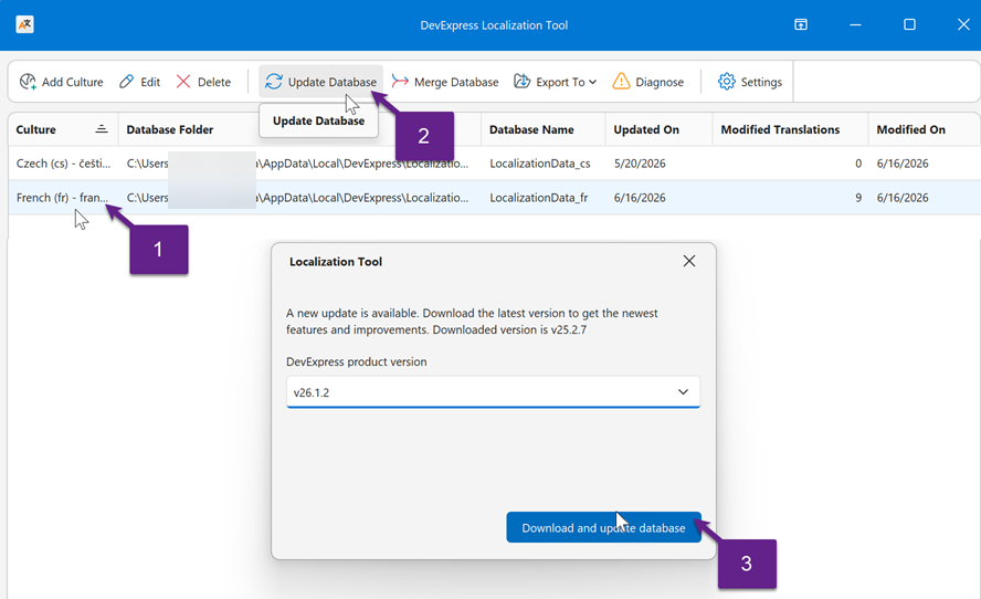 Localization Tool - Download Resources for a New Version, DevExpress