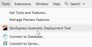 Assembly Deployment Tool in the Visual Studio Tools Menu