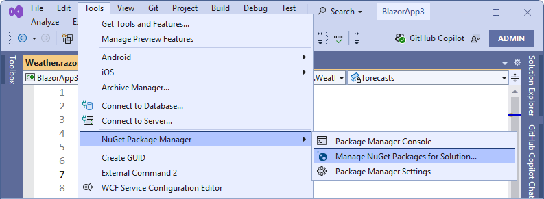 Visual Studio NuGet Package Manager Menu