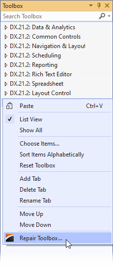 Resolve Issues With Toolbox Items | General Information | DevExpress  Documentation