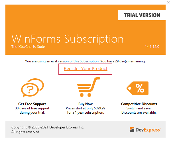 DevExpress WinForms Subscription