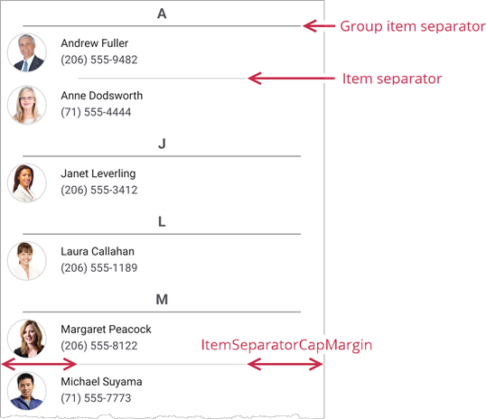 DevExpress CollectionView for .NET MAUI -- Item and Group item separators