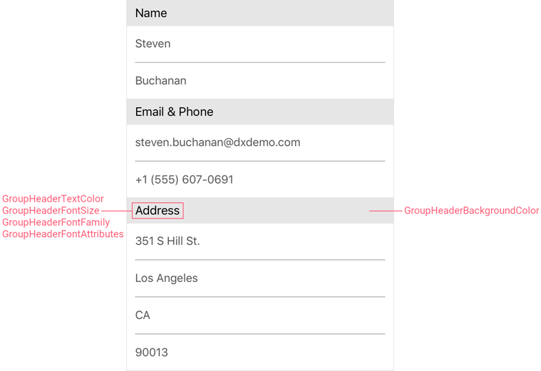 DevExpress MAUI DataFormView - GroupHeaderFontAttributes