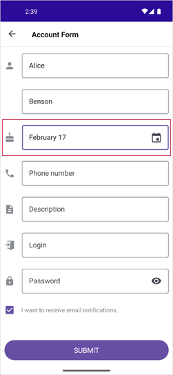 DevExpress DataForm for MAUI -- Date editor