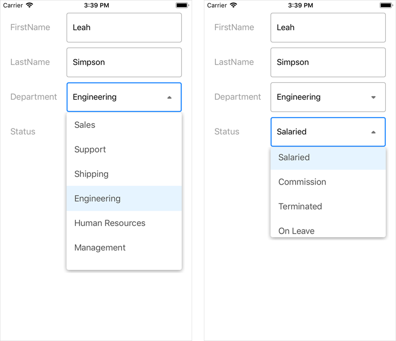 DevExpress MAUI DataForm - ComboBox Editor