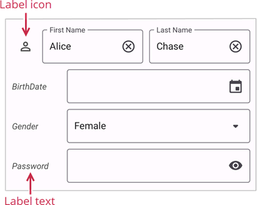 DevExpress Data Form for .NET MAUI - Label text and icon