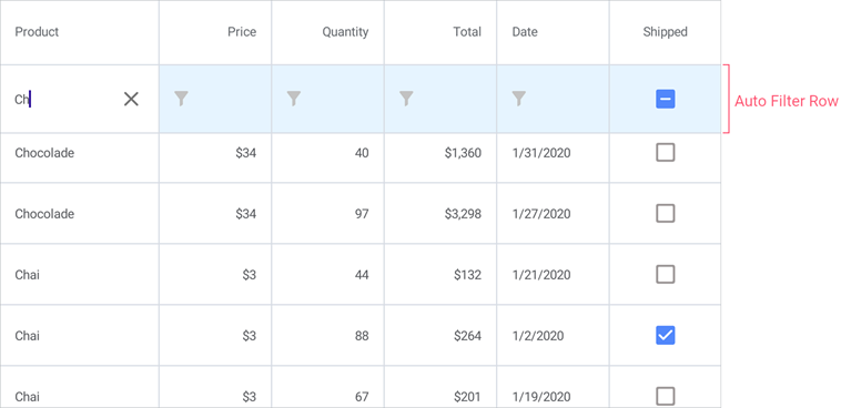 Data Grid - Auto Filter Row