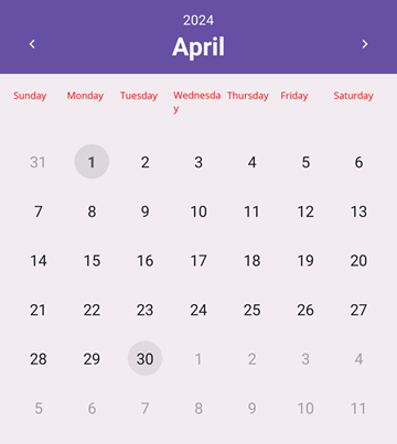 DevExpress Calendar for .NET MAUI