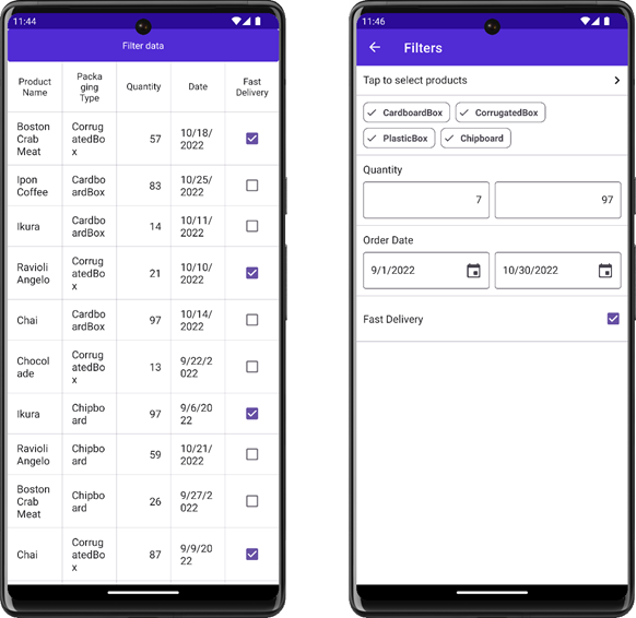 DevExpress DataGrid for MAUI - Specified filtering UI form template