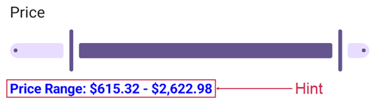 DevExpress FilterNumericRangeSliderItem UI for MAUI - Hint and Hint Display Format