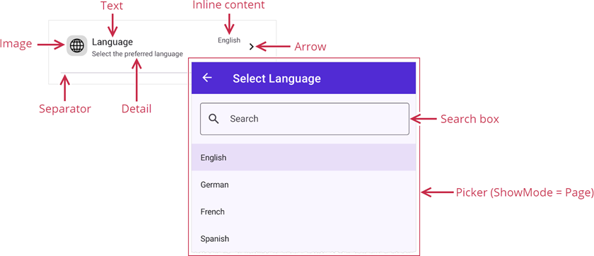 DevExpress Form Items - Picker item anatomy