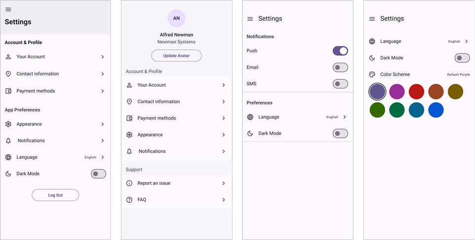 DevExpress controls for .NET MAUI - Settings pages