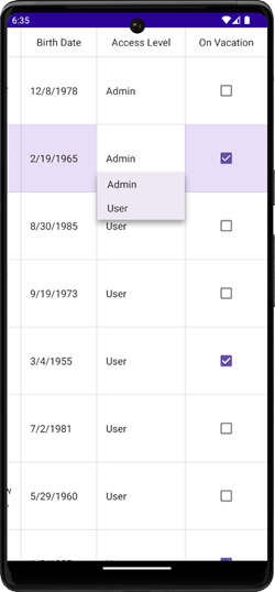 DevExpress ComboBoxColumn for .NET MAUI - ComboBoxColumn usage scenario