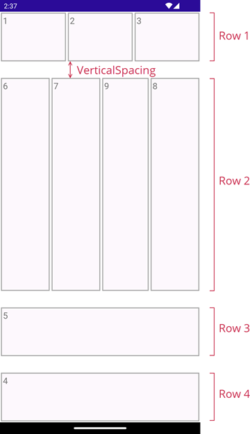 DevExpress Layouts for .NET MAUI - DockLayout - VerticalSpacing property in action