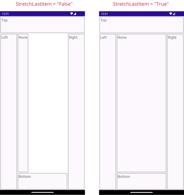 DevExpress Layouts for .NET MAUI - DockLayout StretchLastItem property in action