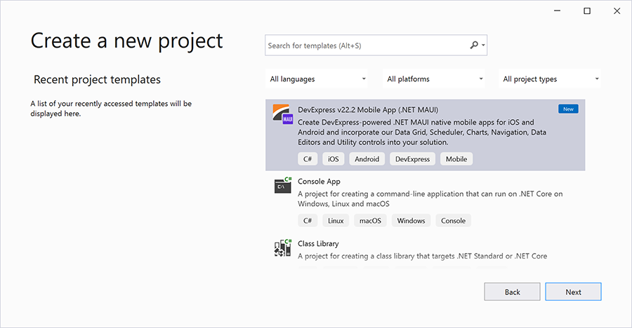 DevExpress Template - New .NET MAUI Project