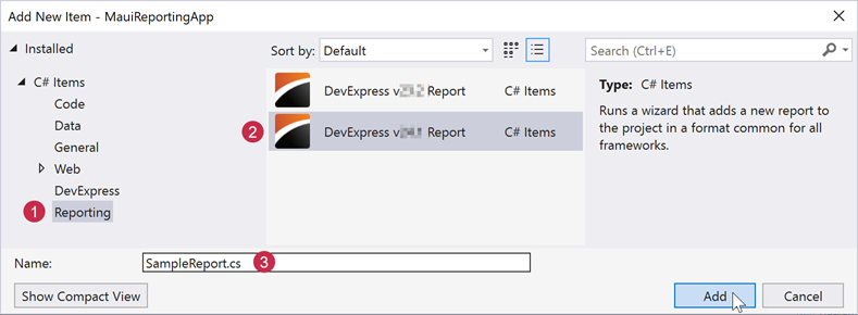 DevExpress Reporting and .NET MAUI PDF viewer - Add report and specify its name