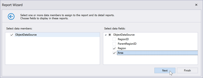 DevExpress Reporting and .NET MAUI PDF viewer - Report wizard - Select data fields