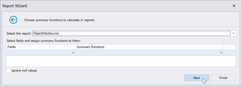 DevExpress Reporting and .NET MAUI PDF viewer - Report wizard - Skip summary options