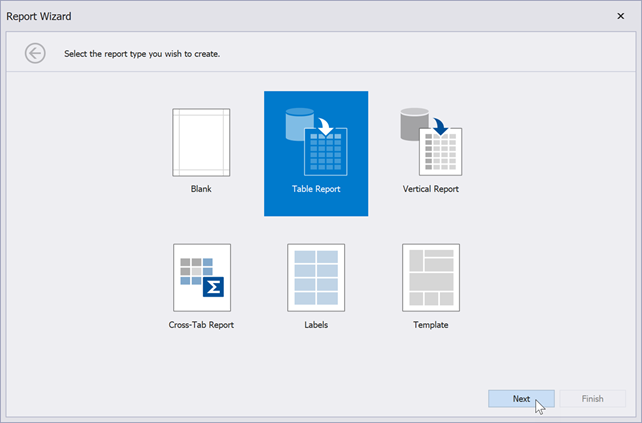 DevExpress Reporting and .NET MAUI PDF viewer - Report wizard - Select the table report type