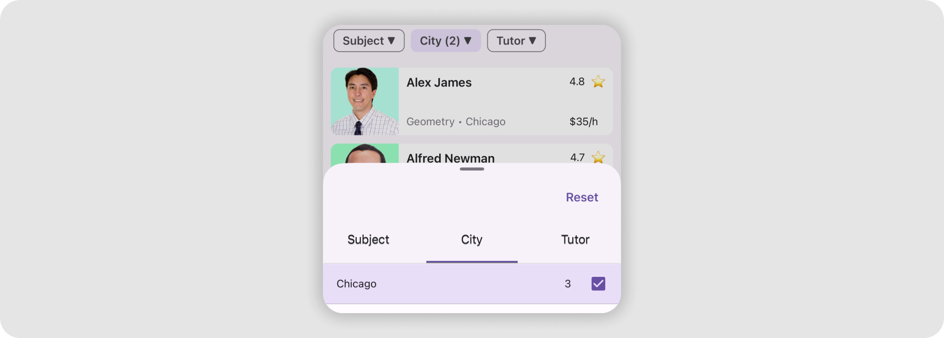 Filtering UI Elements in BottomSheet Featured Scenario