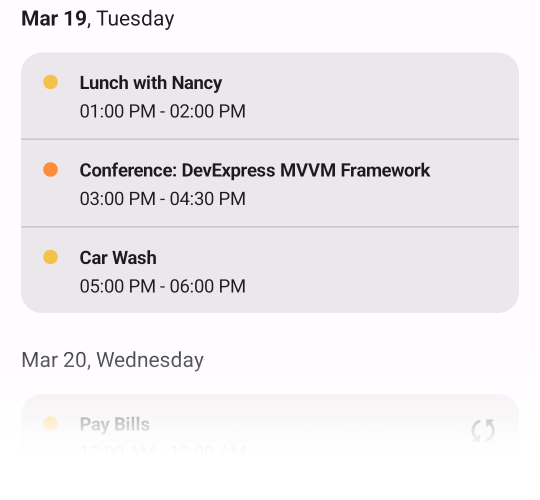 Agenda View - Header Item Elements