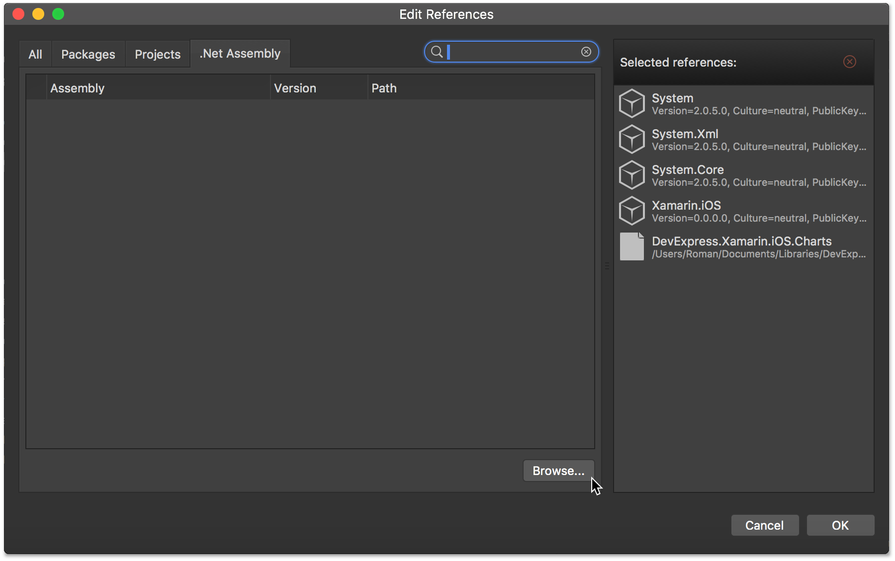 Add embedded binaries dialog.