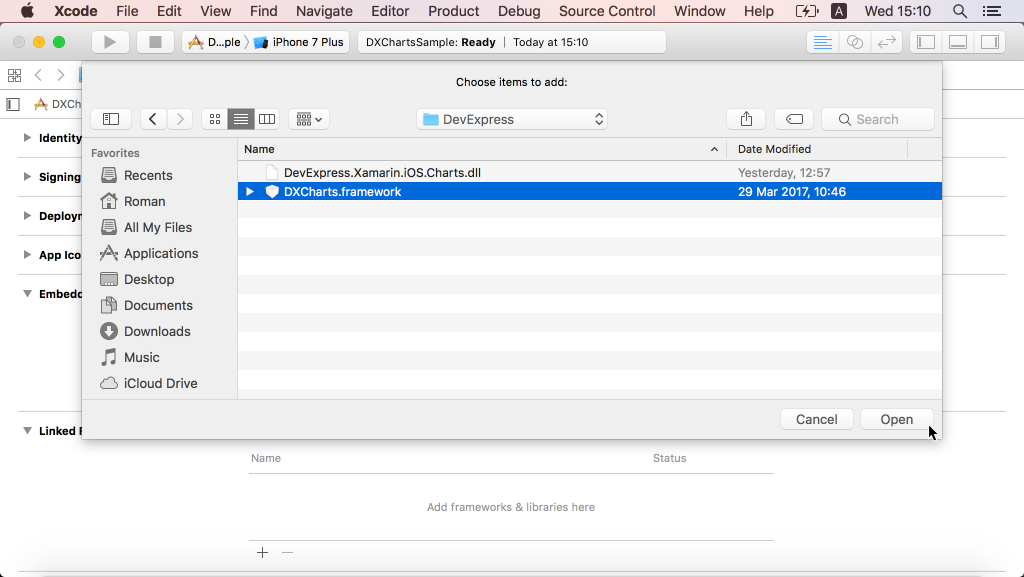 Selected framework in the selection dialog.