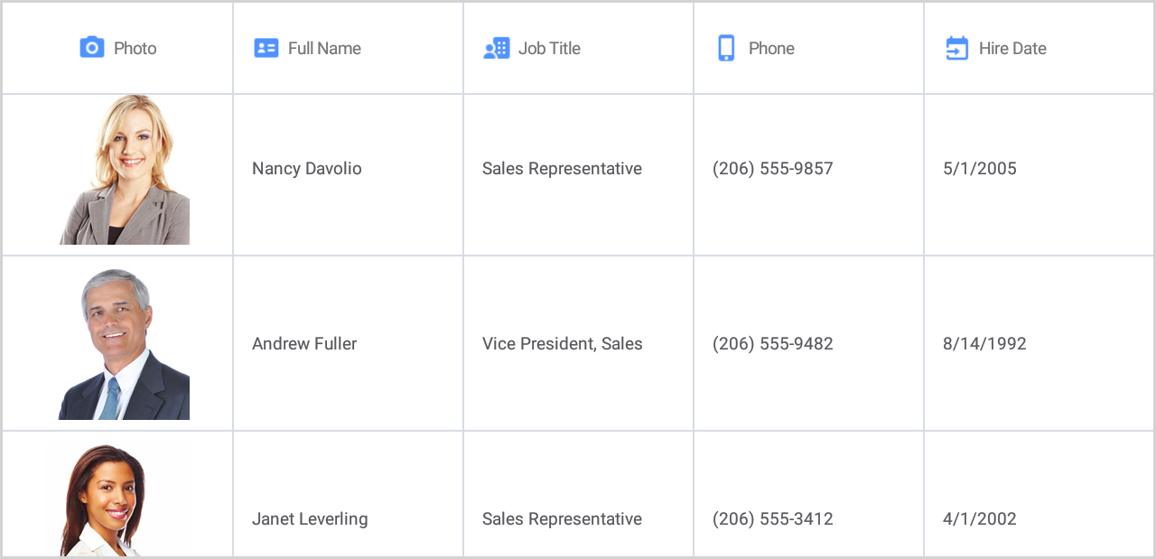 Column Header Template