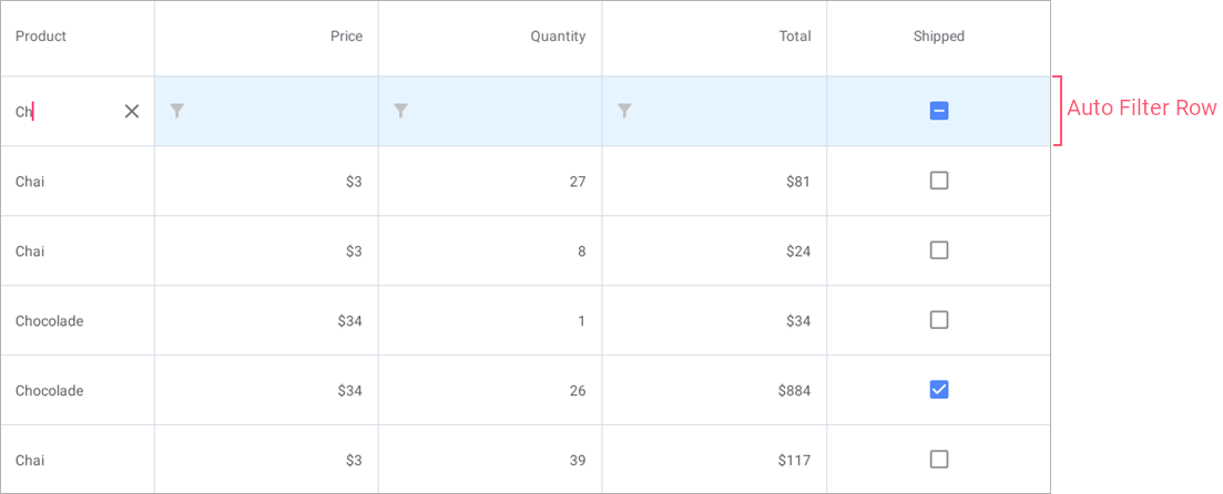 Auto Filter Row