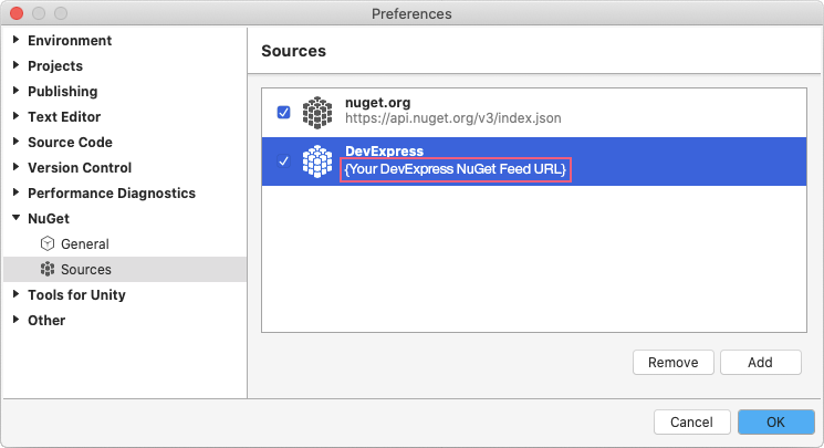 Register NuGet Feed - Visual Studio for Mac