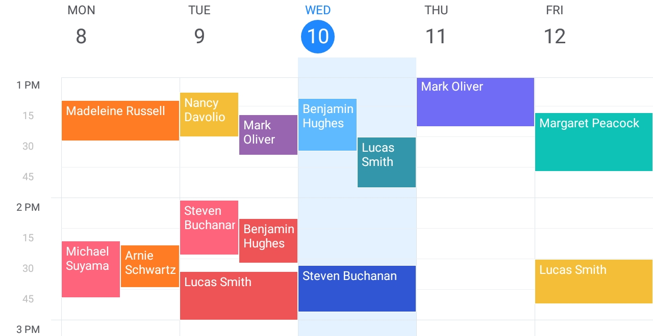 **Work Week View** displays appointments for working days in a week.