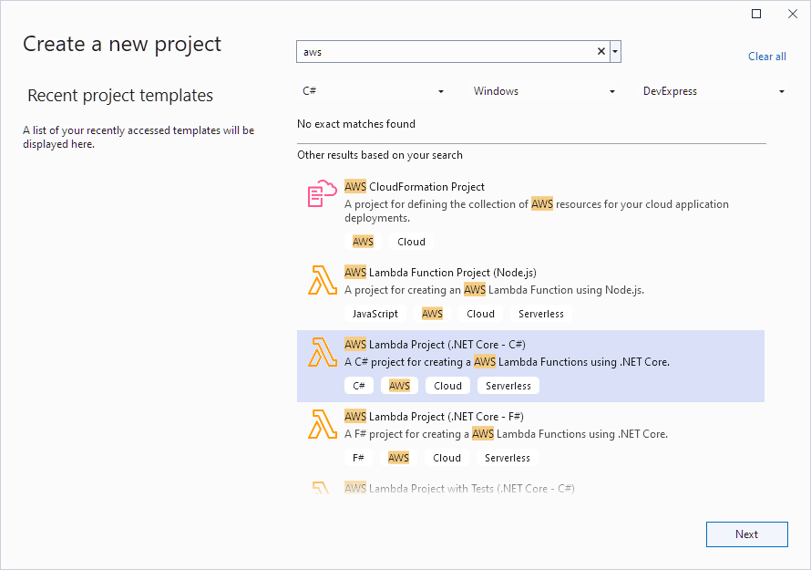 Create AWS Lambda Project (.NET Core - C#)
