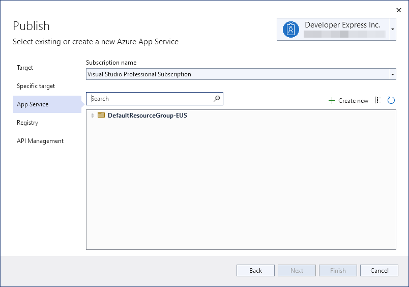 Azure App Service Create New