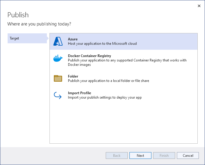 Publish to Azure Dialog