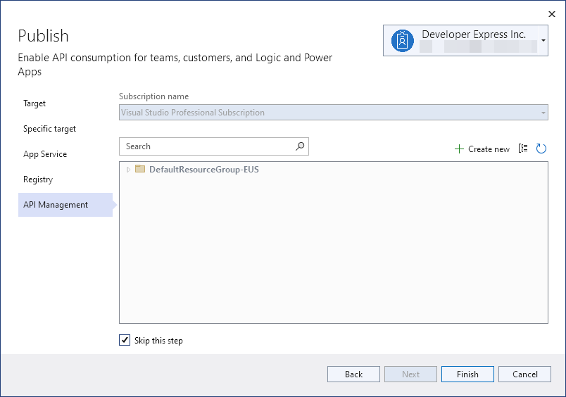 Skip API Management Dialog