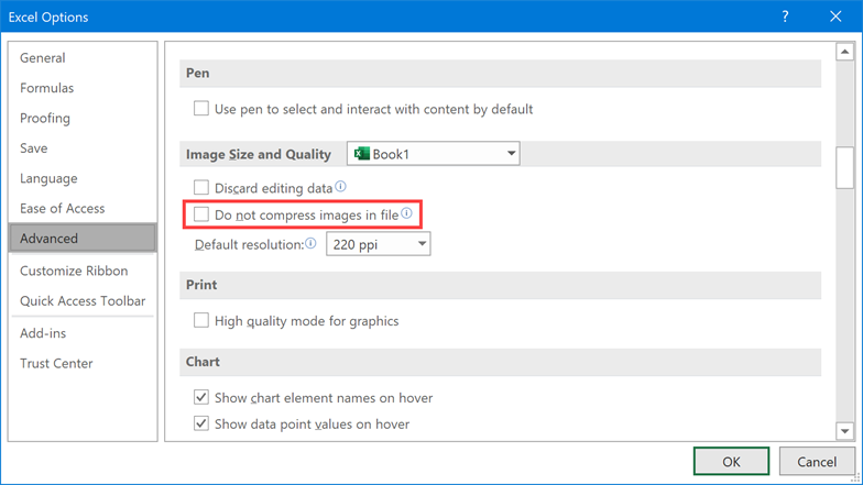 Do not compress images in Microsoft Excel file