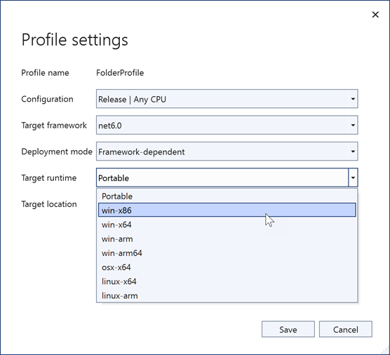 Change publish profile settings