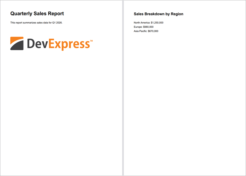 A sample PDF document created with the DevExpress PDF Document API