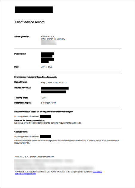 PDF document with redaction annotations applied to sensitive text areas