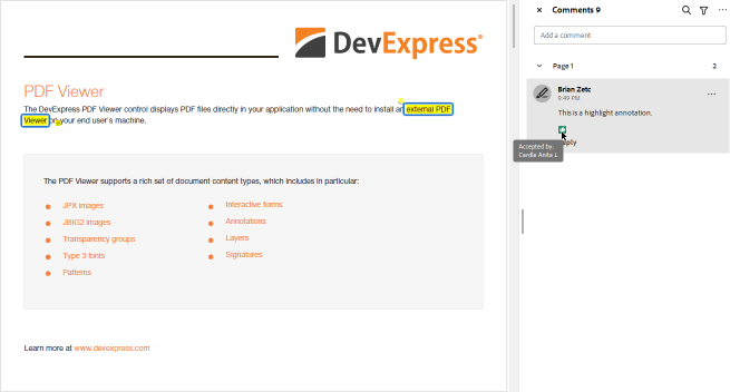 DevExpress PDF Document API - Add Reviews to Annotations
