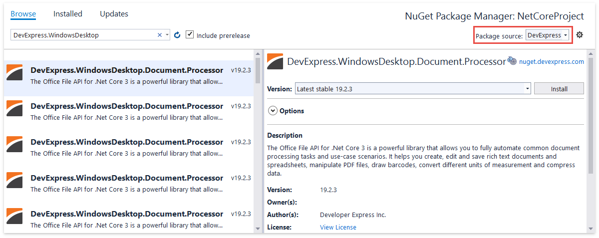 NuGet_Package_Manager_DevExpress_Core3