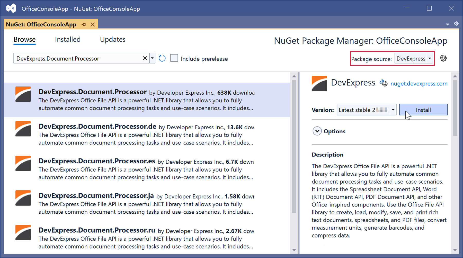 Net file. NUGET package Manager.