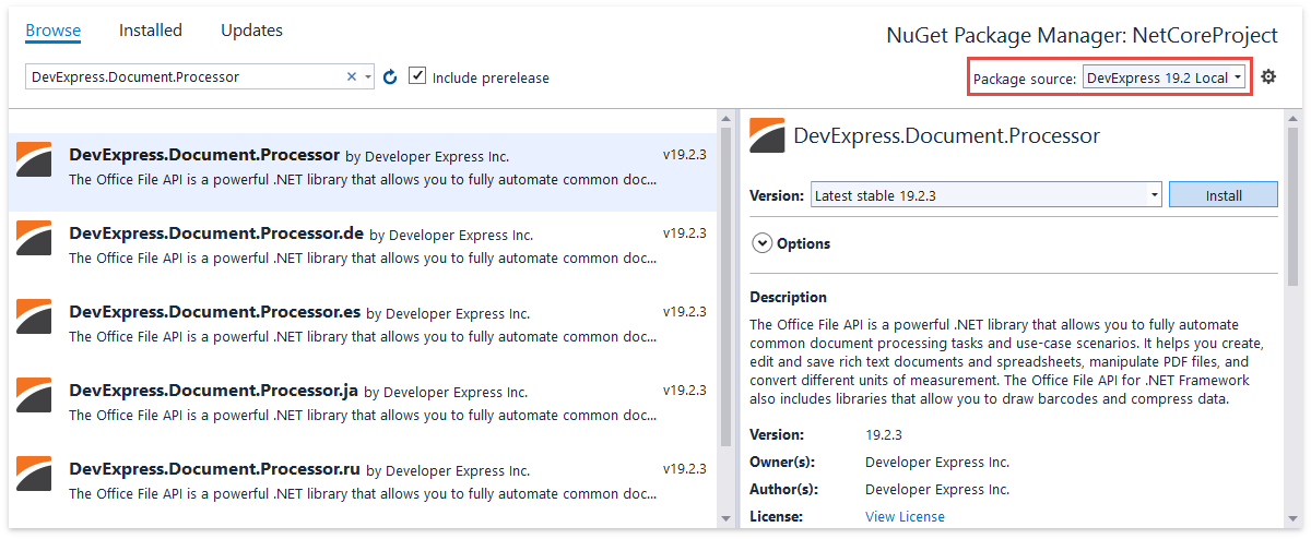 NuGet_Package_Manager_DevExpress_Local