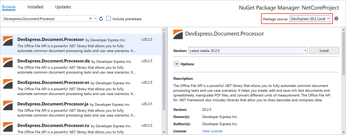 NuGet_Package_Manager_DevExpress_Local