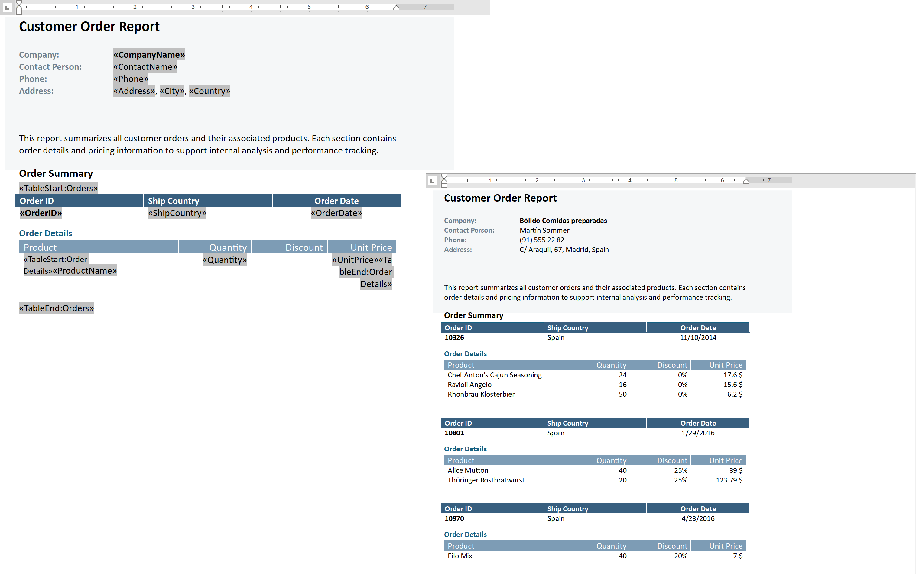 word processing document api mail merge