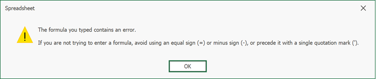 Spreadsheet Formula Error Message