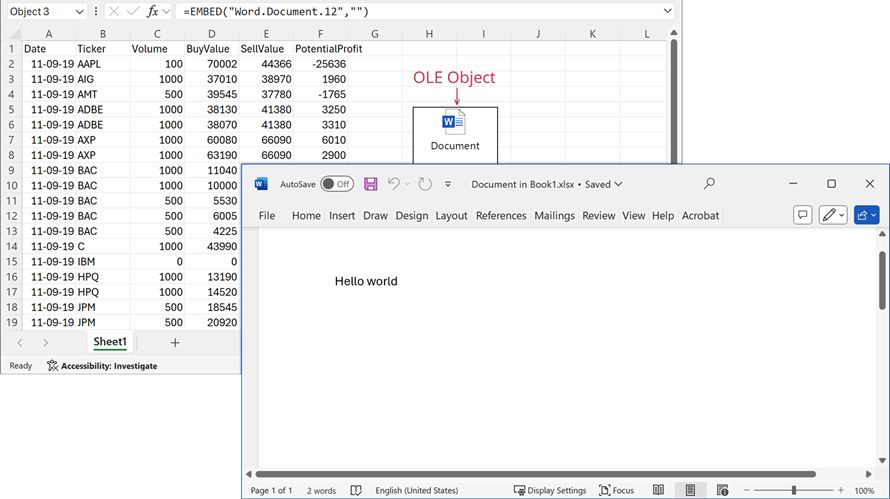 DevExpress Spreadsheet API - OLE objects