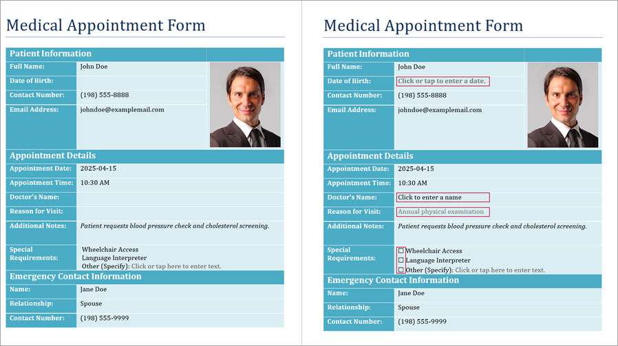 word processor fillable form add fields